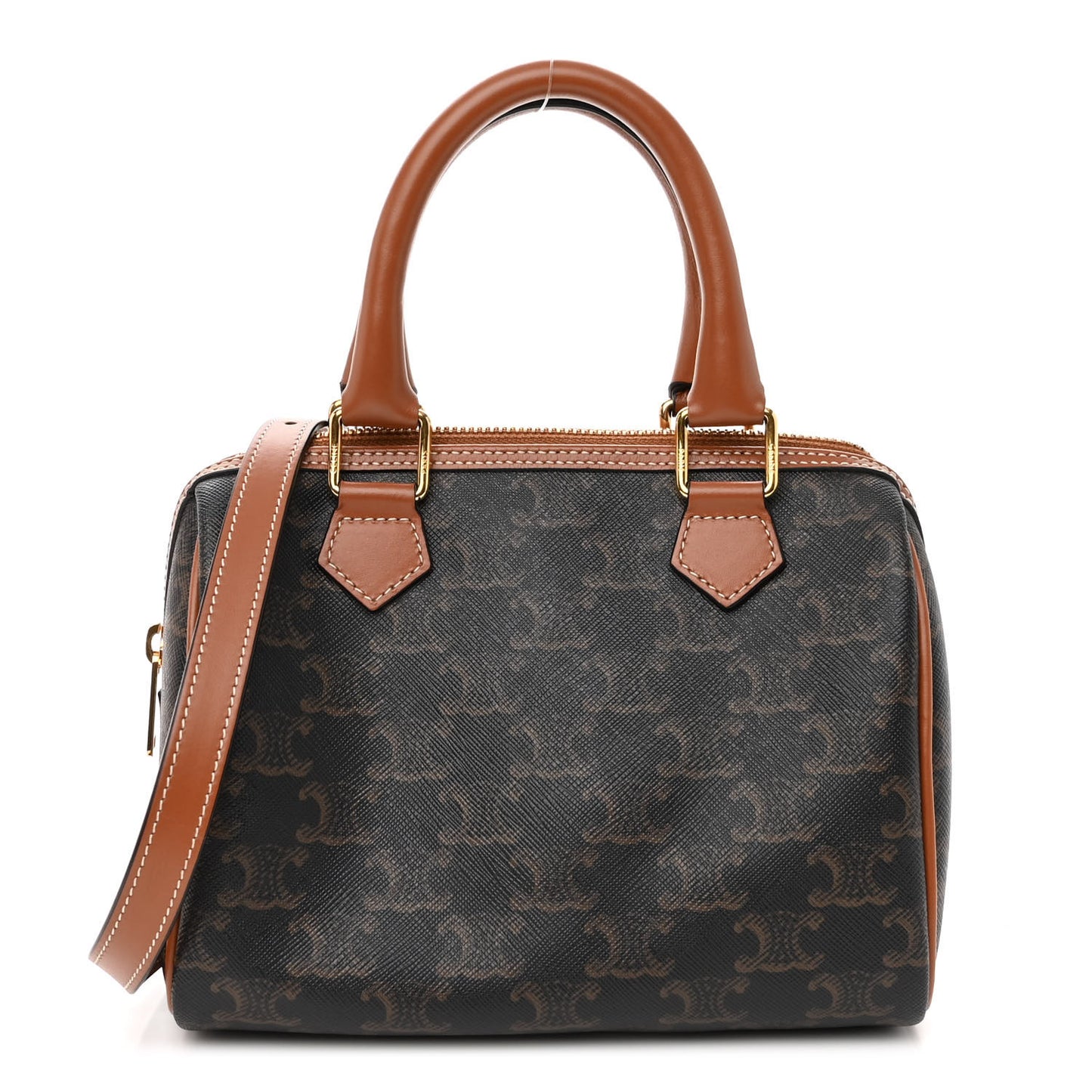Triomphe Canvas Calfskin Small Boston Bag Tan