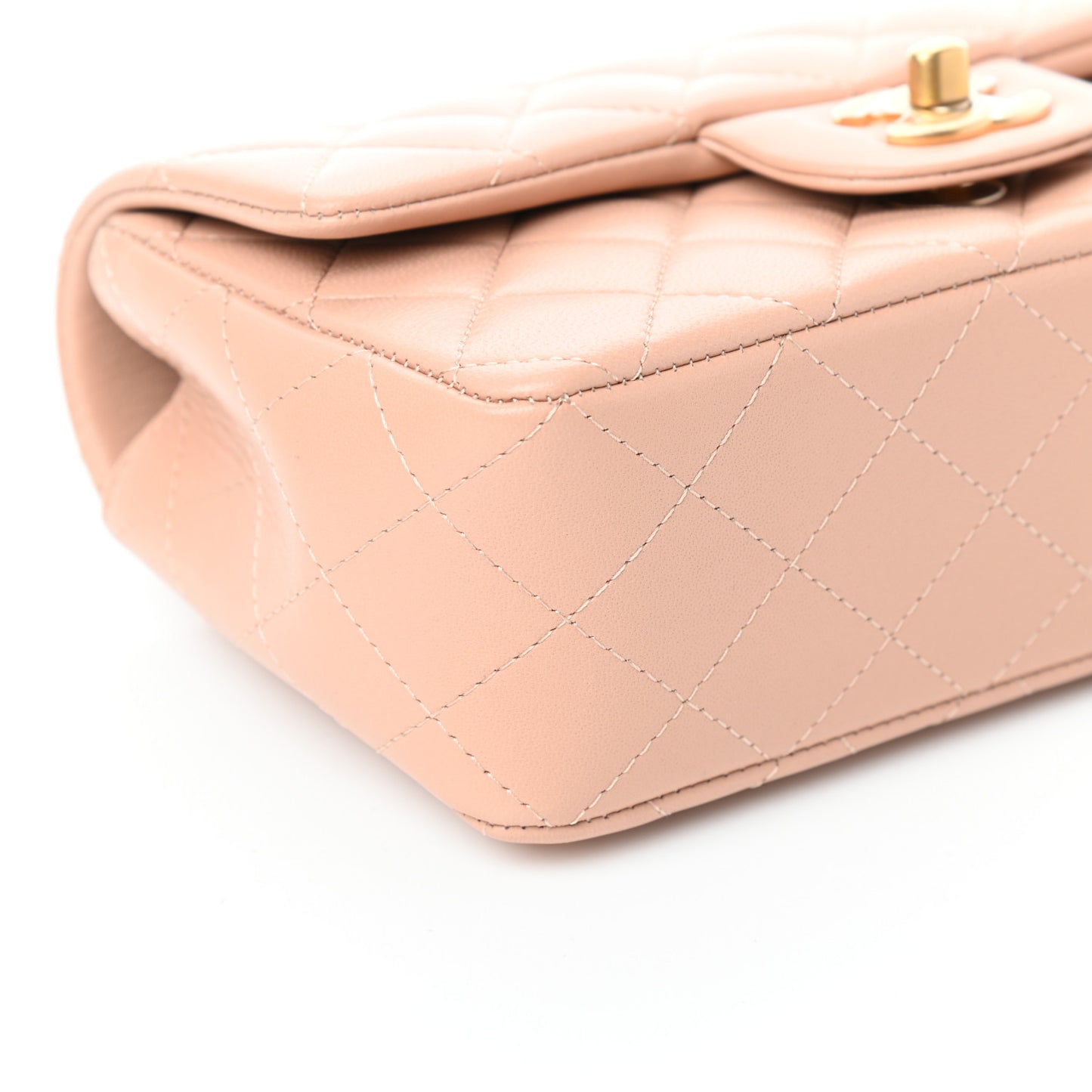 Lambskin Quilted Mini Top Handle Rectangular Flap Beige