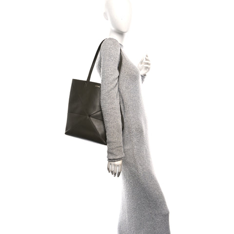 Shiny Calfskin Medium Puzzle Fold Tote Dark Khaki Green