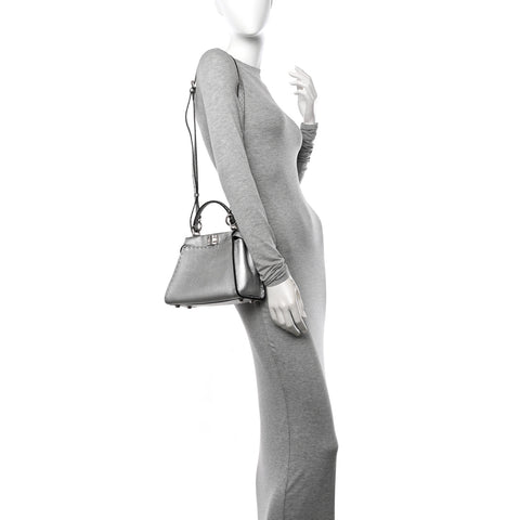 Cuoio Romano Lux Selleria Mini Peekaboo Iconic Satchel Argento