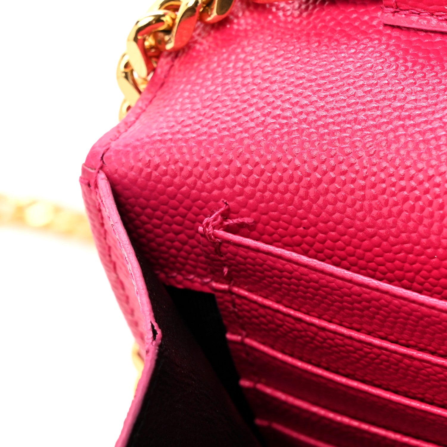 Saint Laurent Grain De Poudre Matelasse Chevron Monogram Chain Wallet Hot Pink 12 of 19