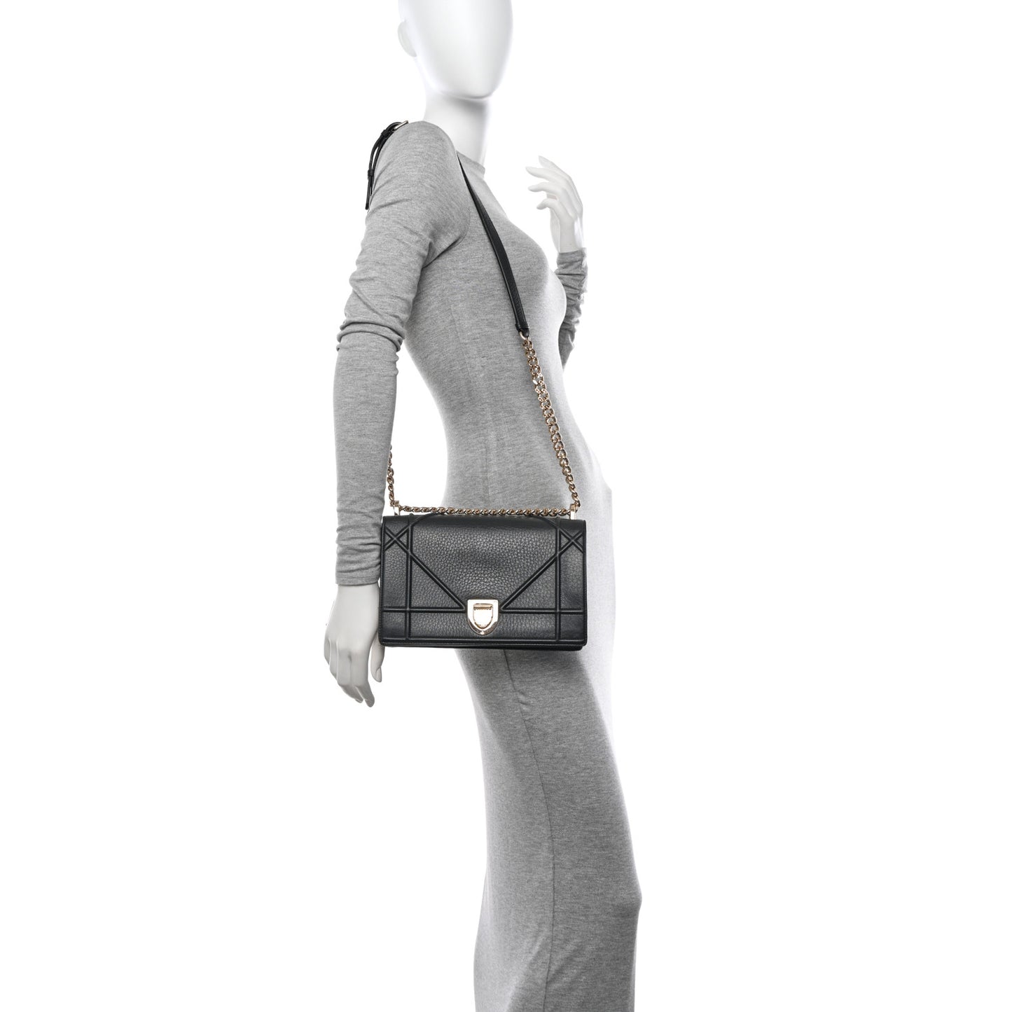 Grained Calfskin Medium Diorama Flap Bag Black