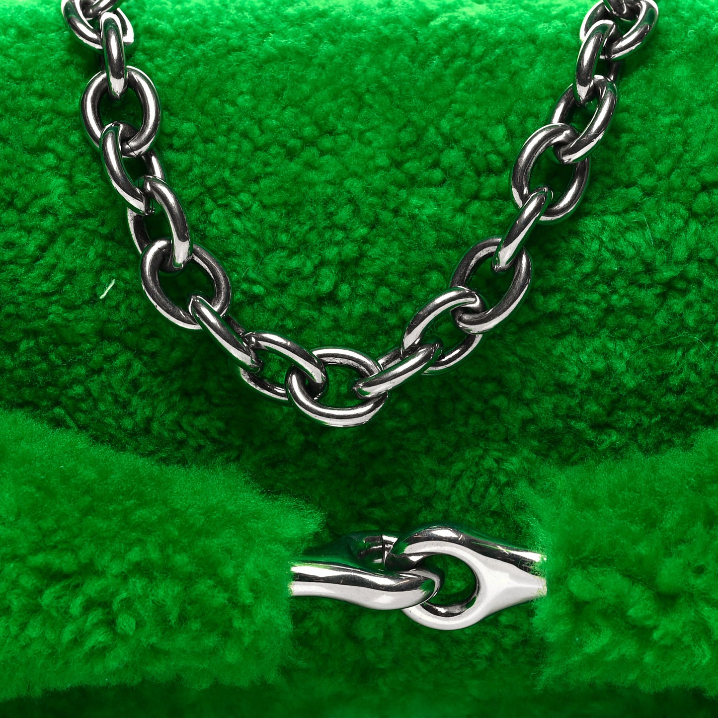 Merino Wool Medium Maxi Horsebit Chain Shoulder Bag Green