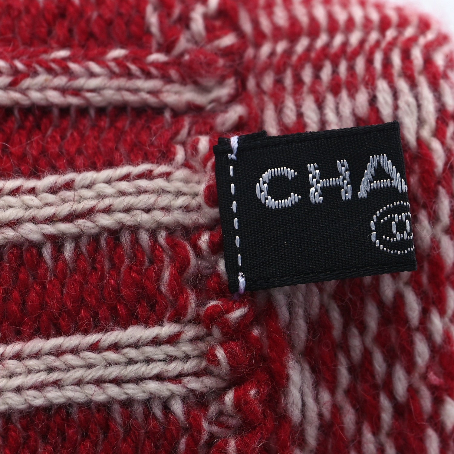 Chanel Cashmere Camelia Knit Mittens Red Ivory 3 of 3