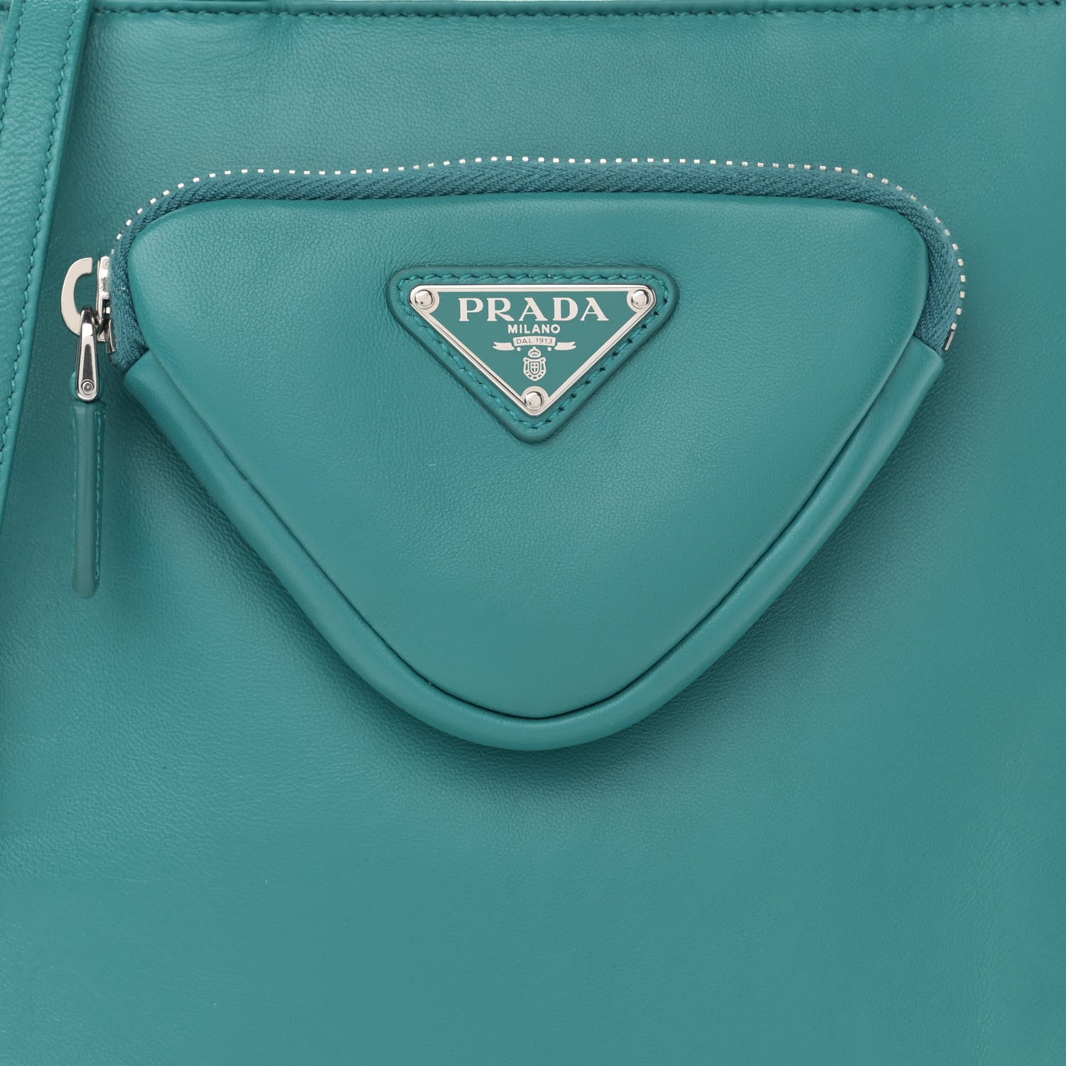 Prada Nappa Triangle Pocket Small Tote Bag Teal 8 of 16