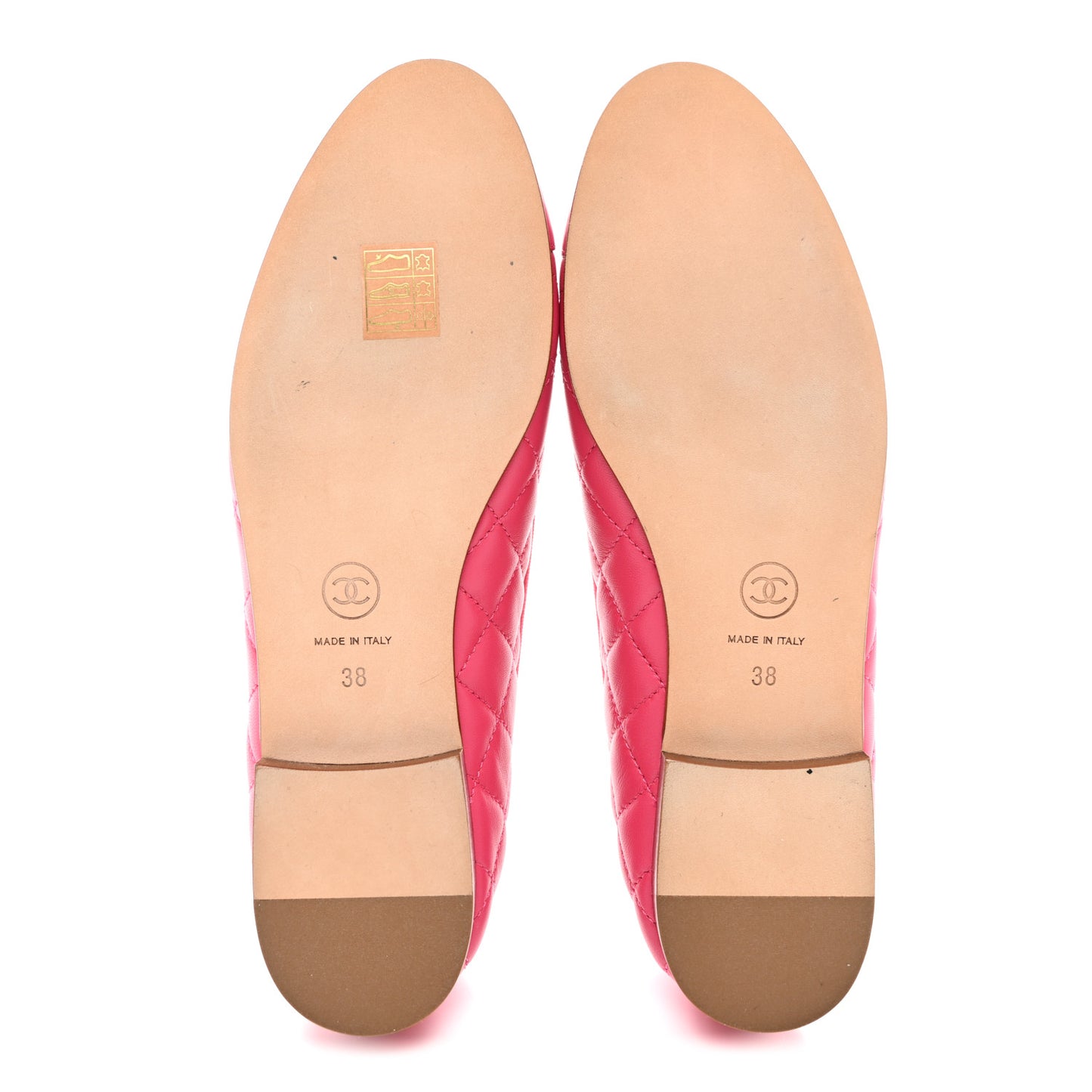 Lambskin Quilted CC Cap Toe Ballerina Flats 38 Pink
