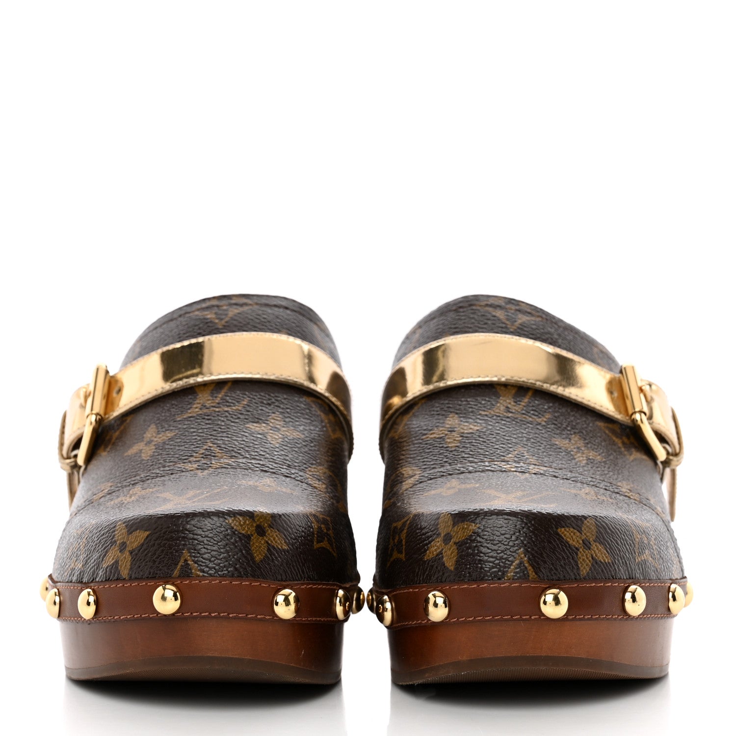 Louis Vuitton Monogram Metallic Calfskin Cottage Clog Mules 38 Brown Gold 2 of 18