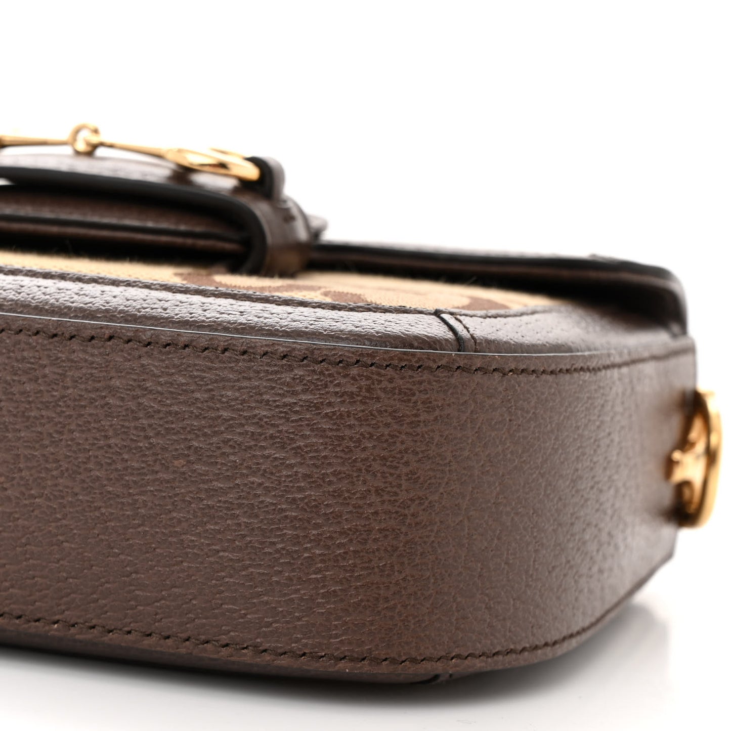 Monogram Jumbo GG Textured Dollar Calfskin Web Mini Horsebit 1955 Shoulder Bag Camel Ebony New Acero