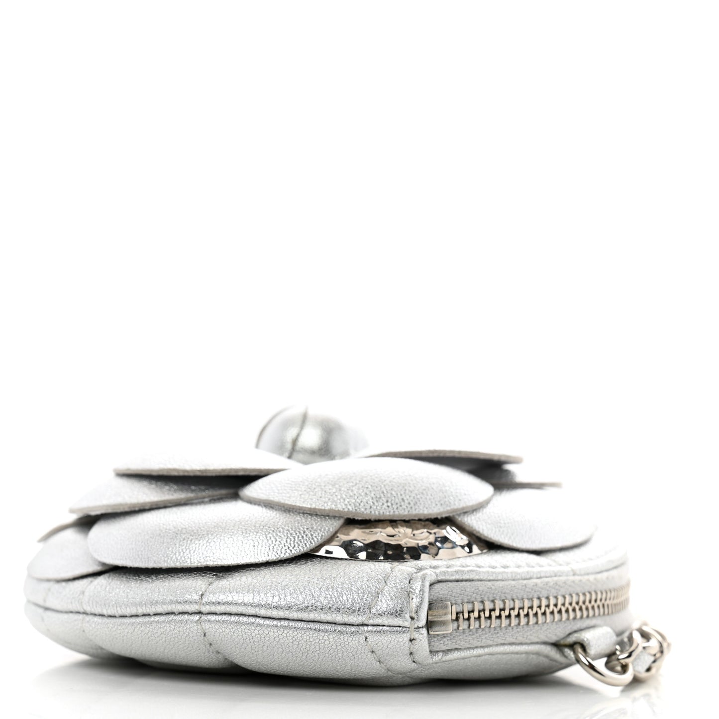 Metallic Lambskin Mini Camellia Bouquet Clutch With Chain Silver
