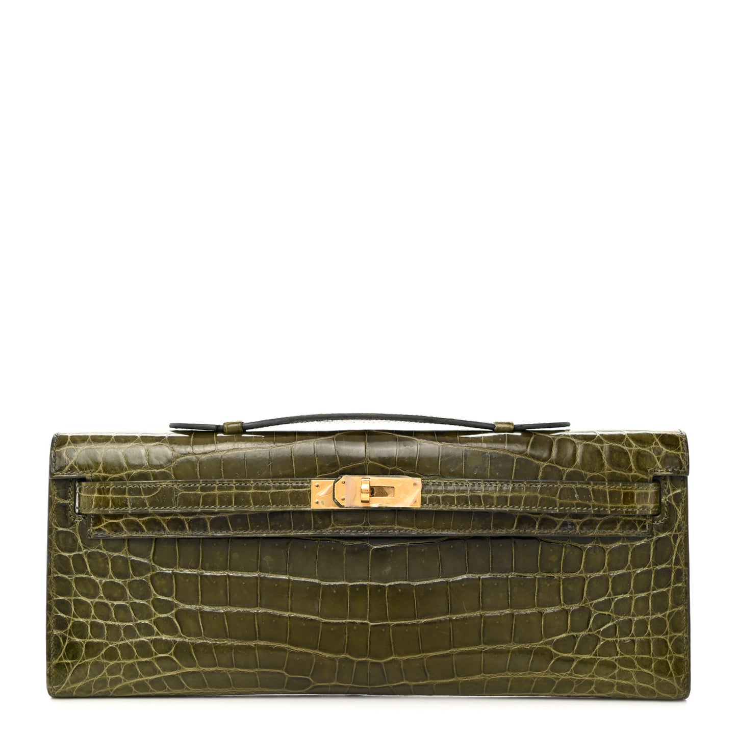 Shiny Niloticus Crocodile Kelly Cut Pochette Vert Veronese