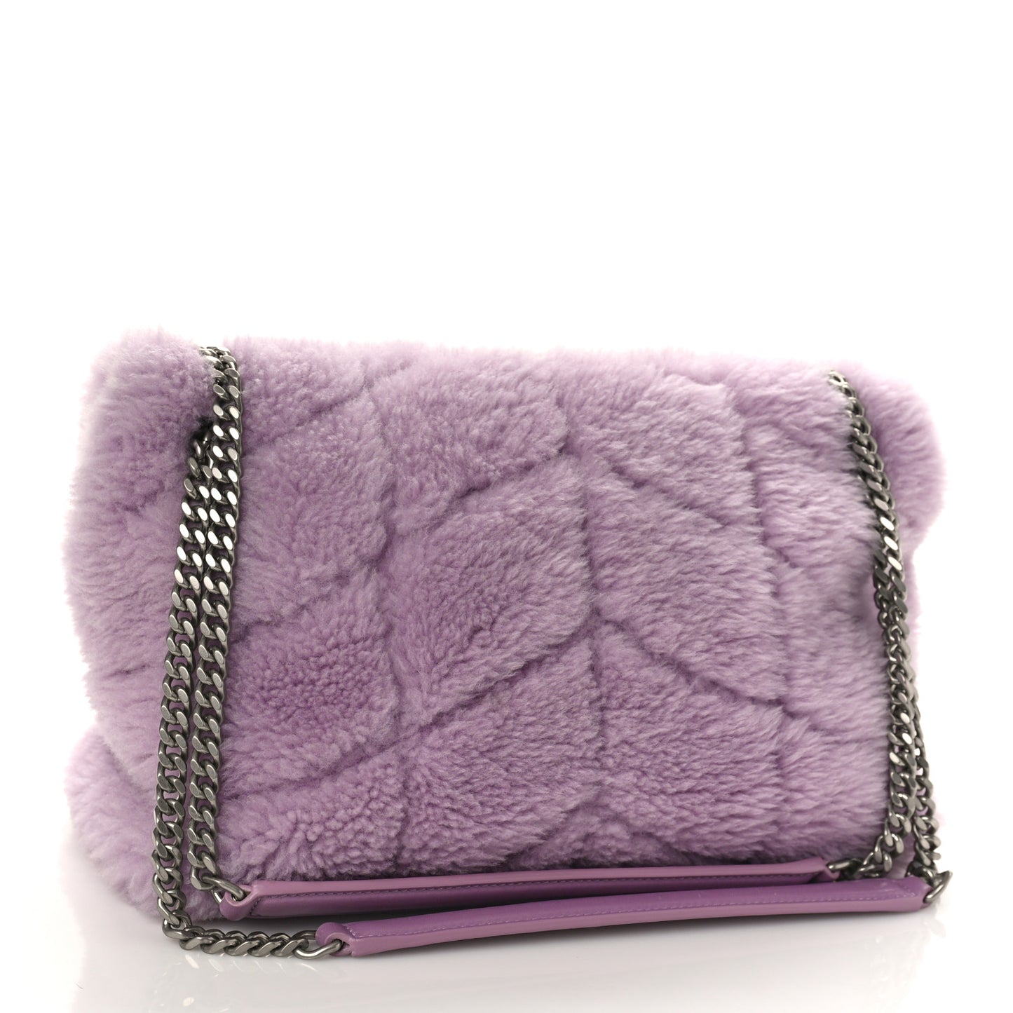 Merino Shearling Lambskin Quilted Small Loulou Puffer Monogram Chain Satchel Lila