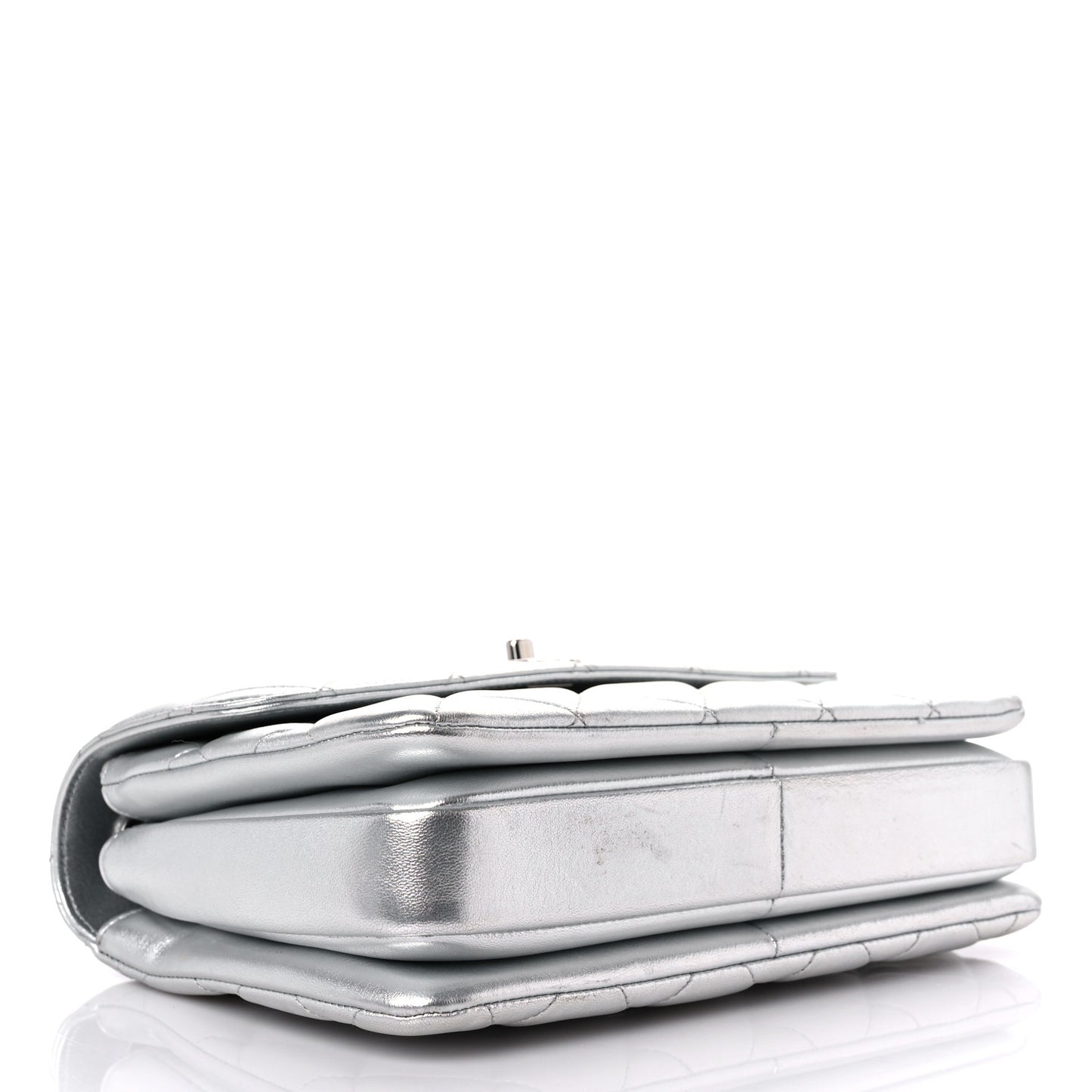 Metallic Lambskin Quilted Small Trendy CC Flap Dual Handle Bag Silver