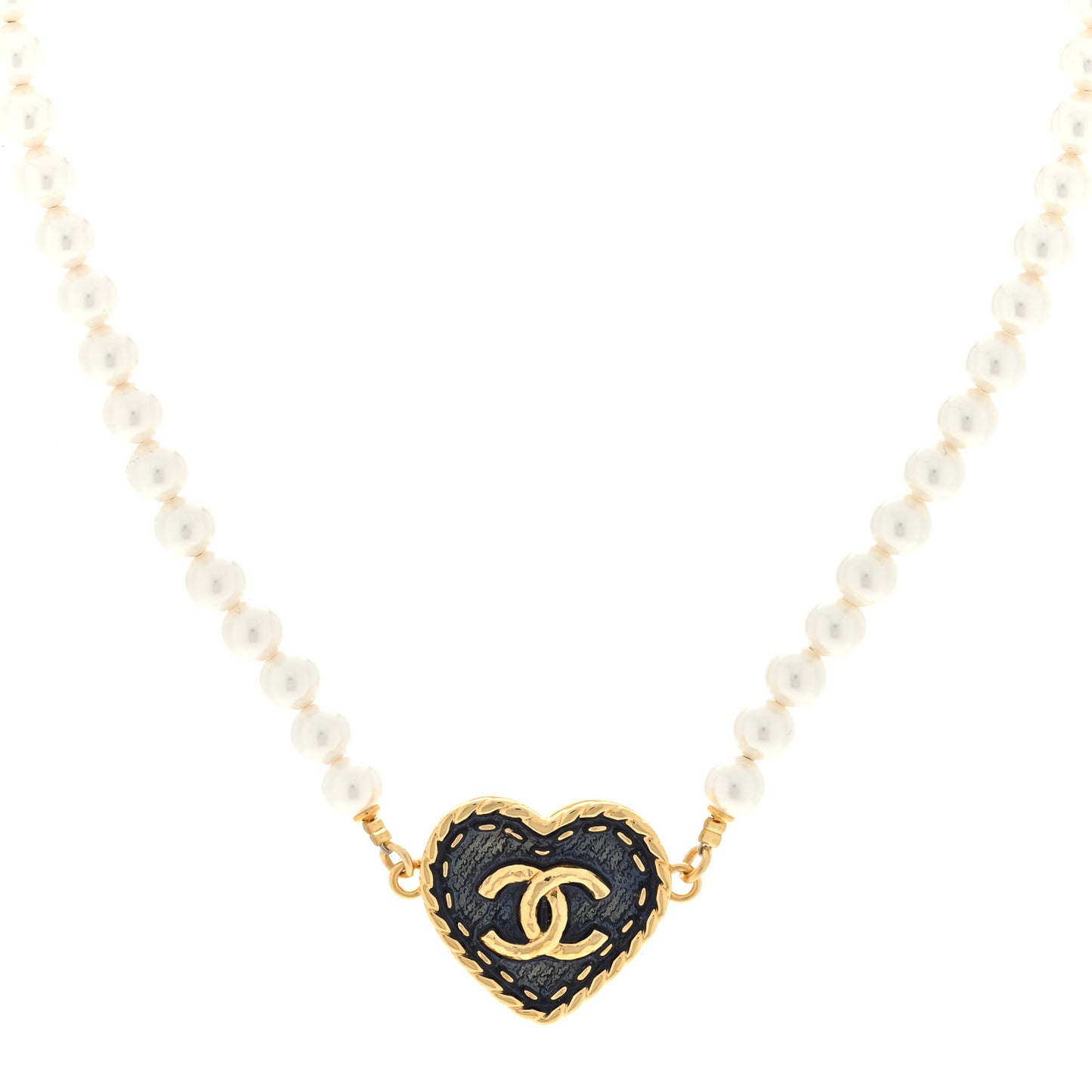 Pearl CC Heart Choker Necklace Gold