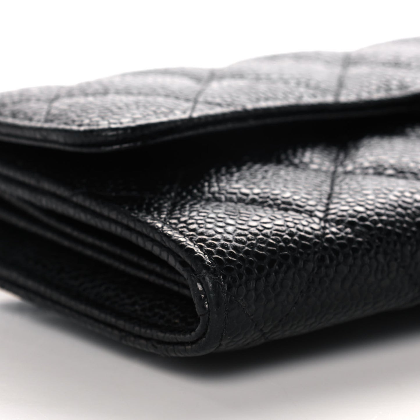 Caviar Quilted Large Gusset Flap Wallet Black