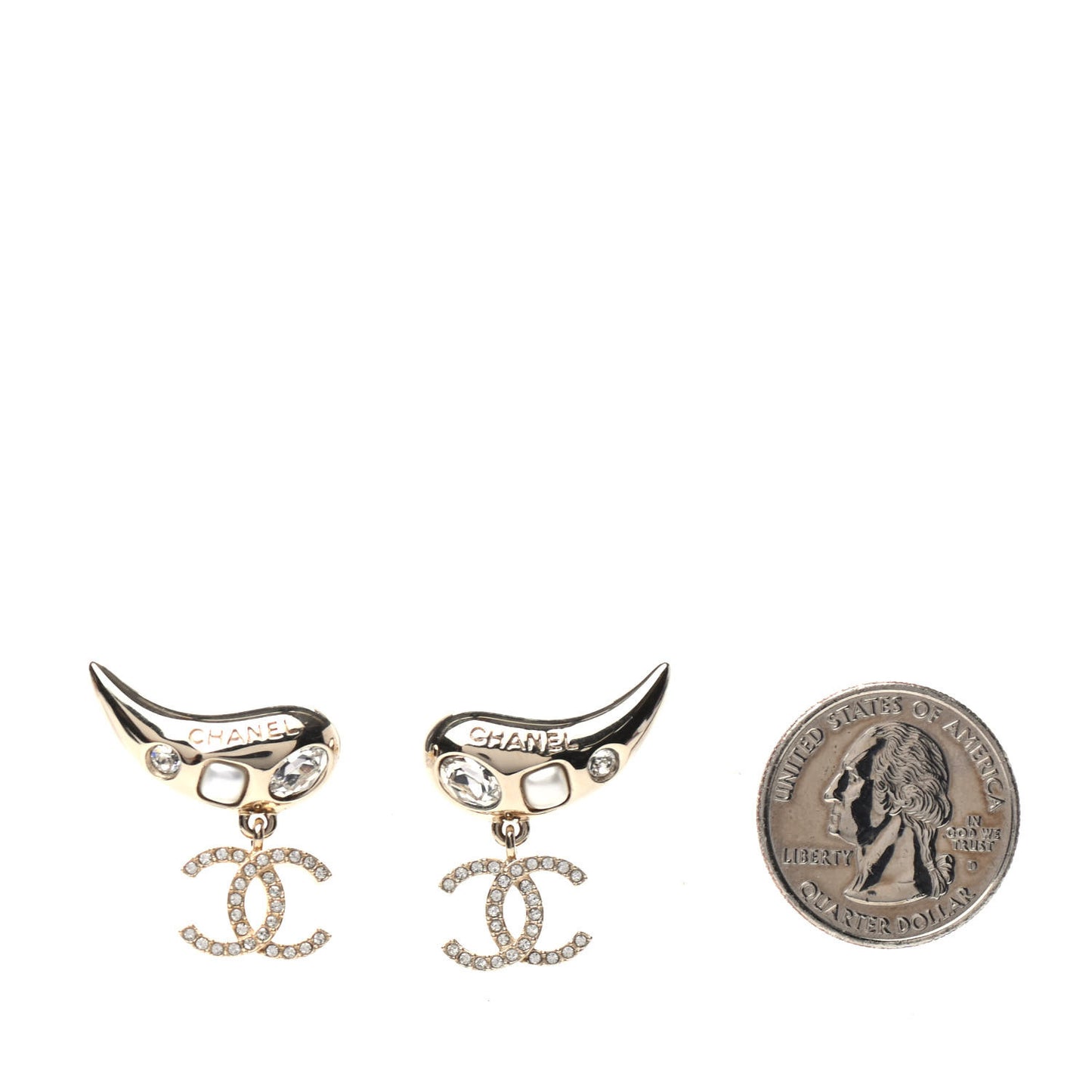 Crystal Pearl CC Drop Earrings Gold