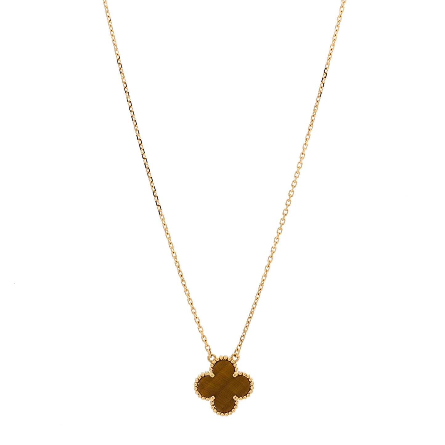 18K Yellow Gold Tiger Eye Vintage Alhambra Pendant Necklace