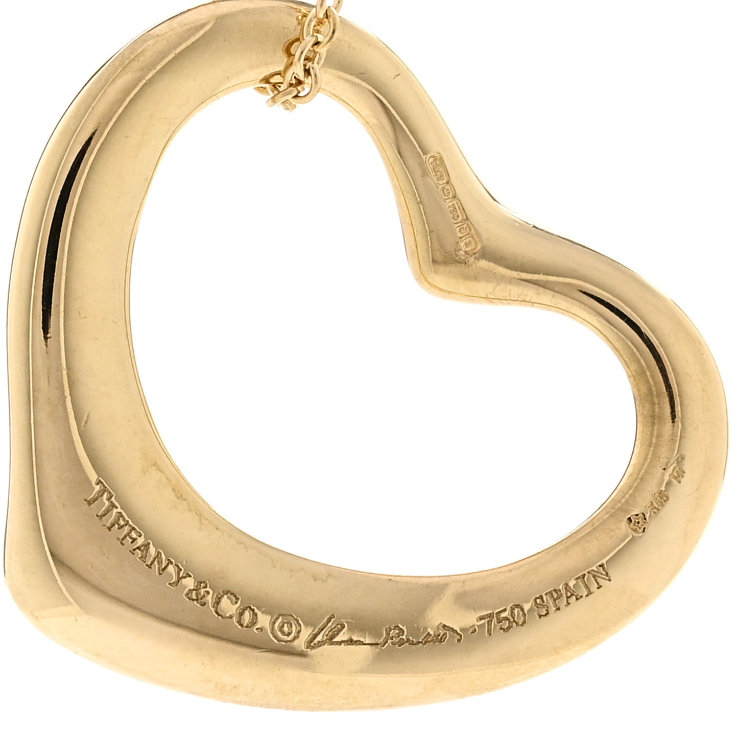 18K Yellow Gold Diamond 22mm Elsa Peretti Open Heart Pendant Necklace