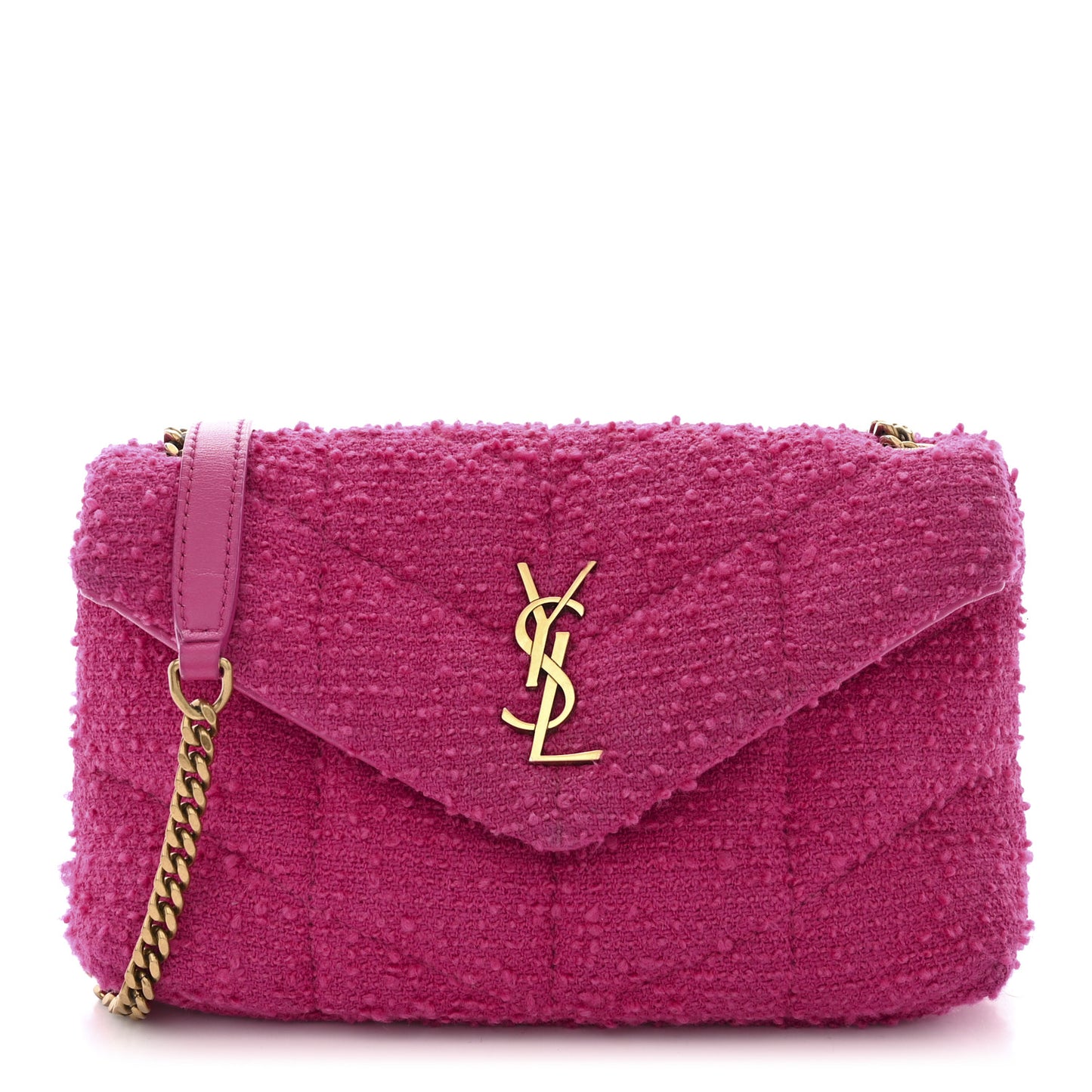 Boucle Tweed Quilted Toy Loulou Puffer Monogram Chain Satchel Magenta