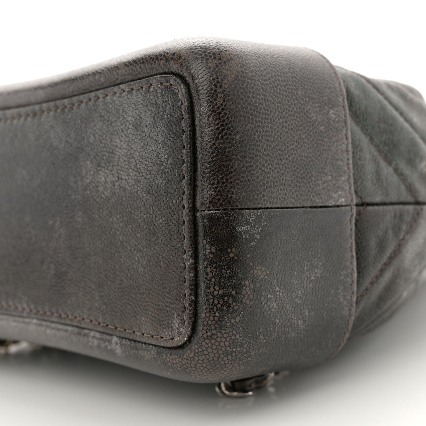 Metallic Grained Goatskin Gabrielle Backpack Dark Silver Gold
