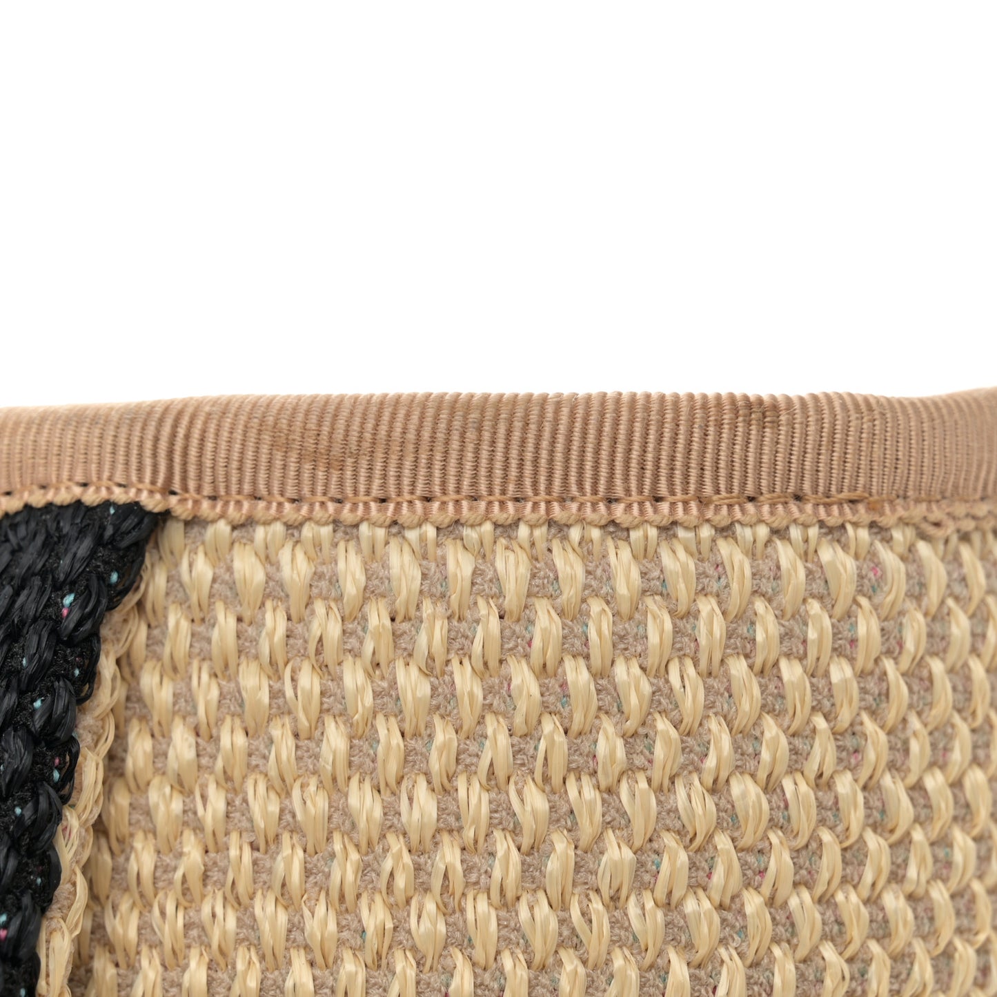 Straw Raffia Calfskin Striped Medium Deauville Tote Black Beige Ivory
