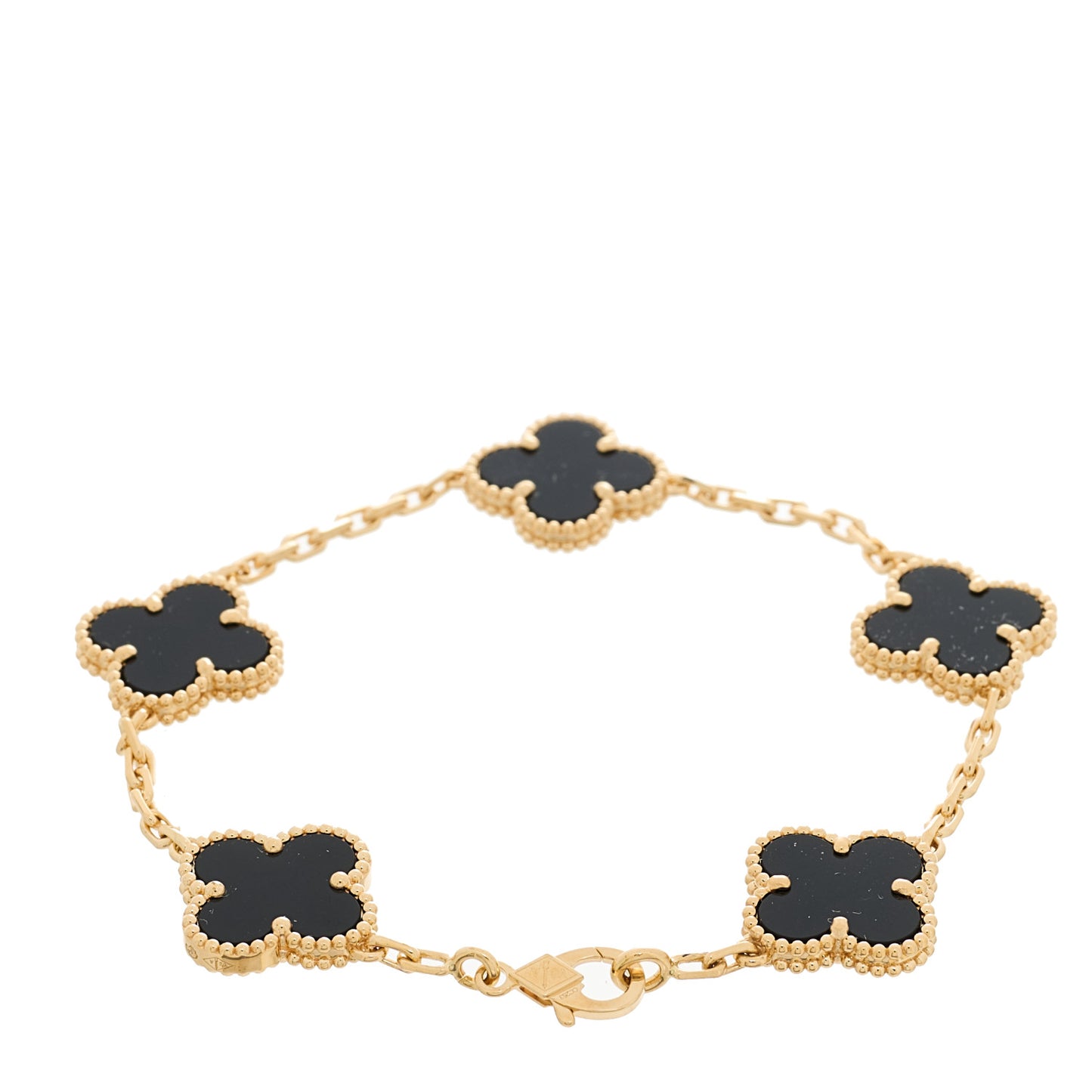 18K Yellow Gold Black Onyx 5 Motifs Vintage Alhambra Bracelet