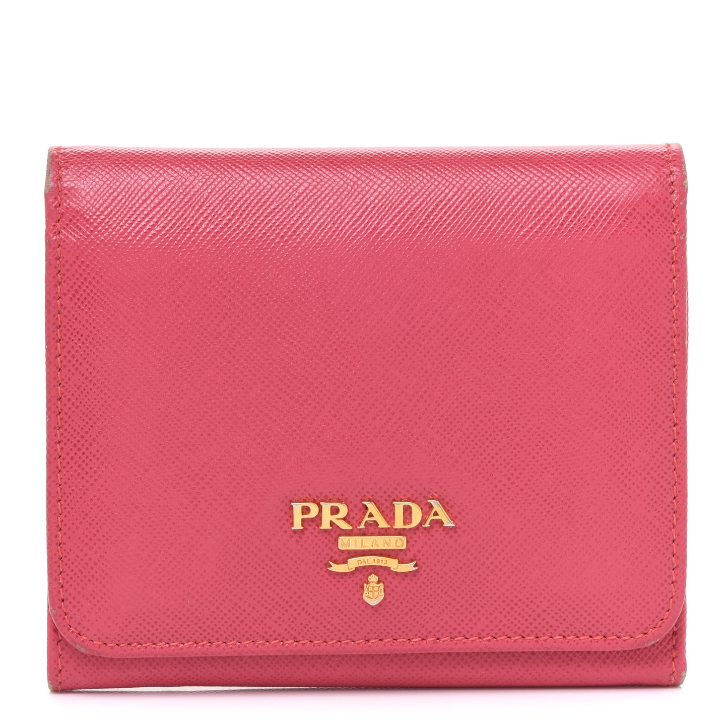Saffiano Metal French Flap Compact Wallet Pink