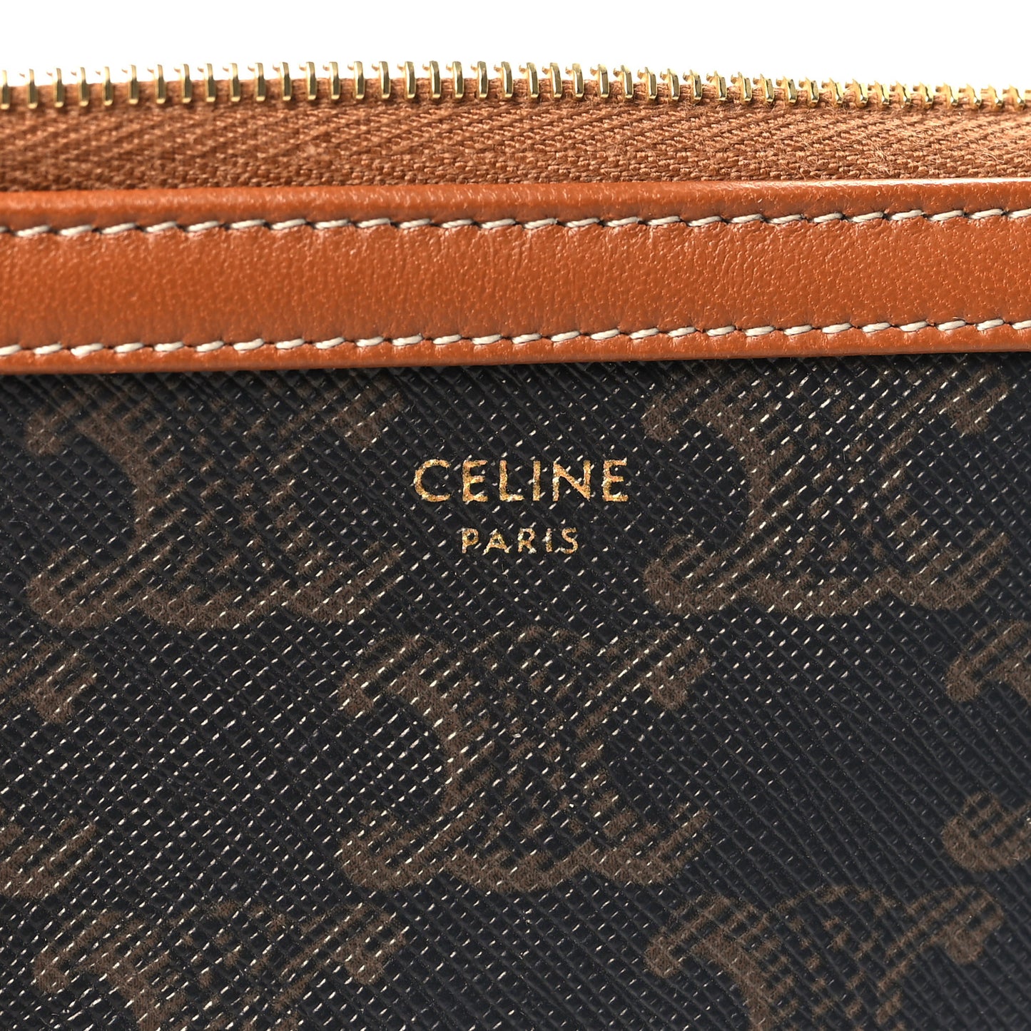 Triomphe Canvas Calfskin Mini Clutch on Chain Tan