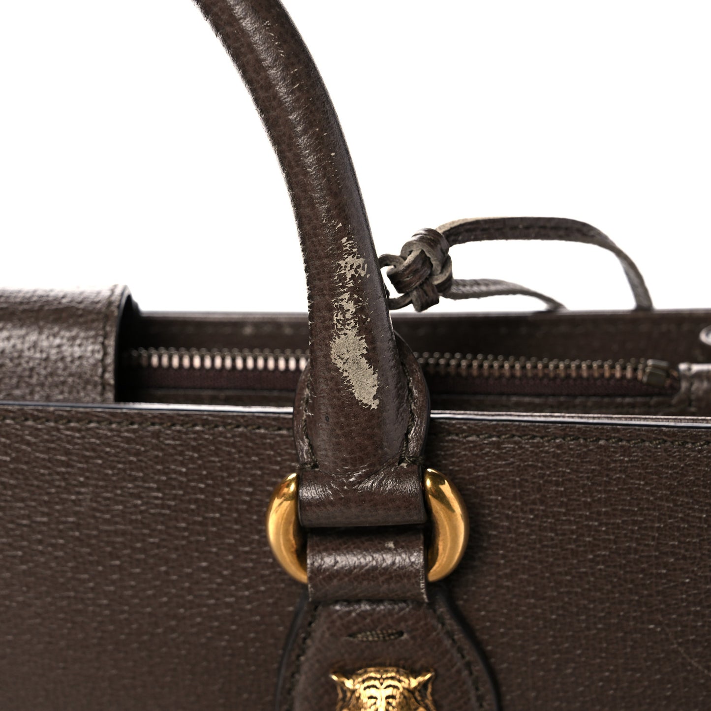 Grained Calfskin Web Large Animalier Top Handle Tote Brown