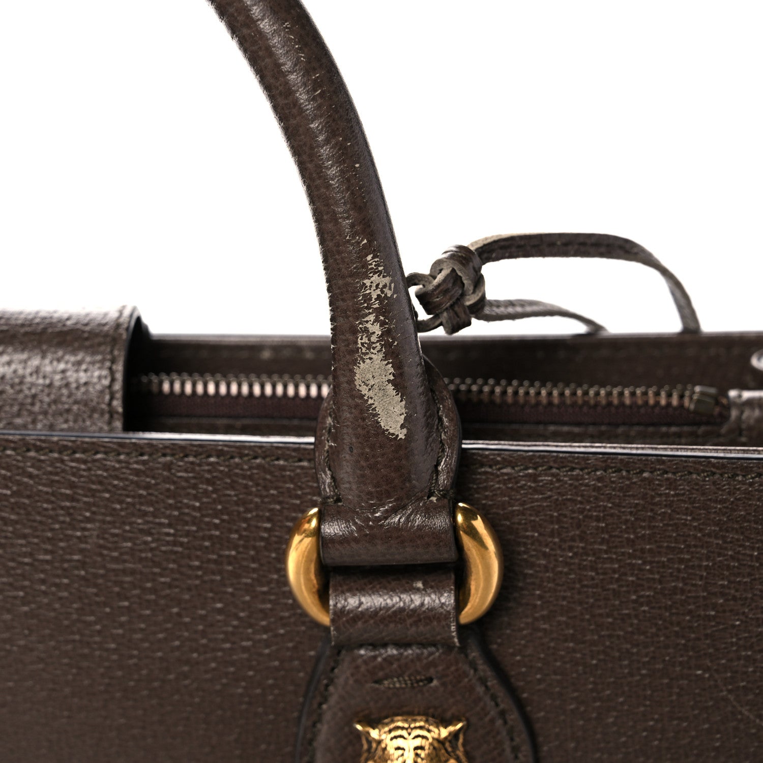 Gucci Grained Calfskin Web Large Animalier Top Handle Tote Brown 12 of 25
