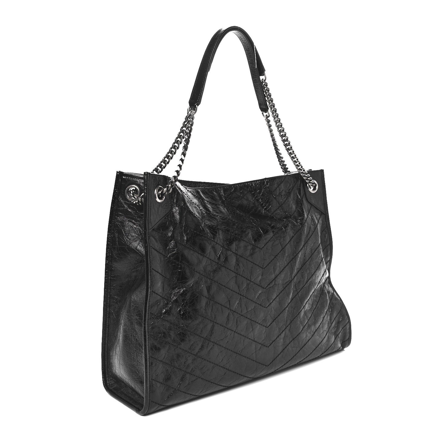 Crinkled Calfskin Matelasse Monogram Large Niki Shopper Tote Black