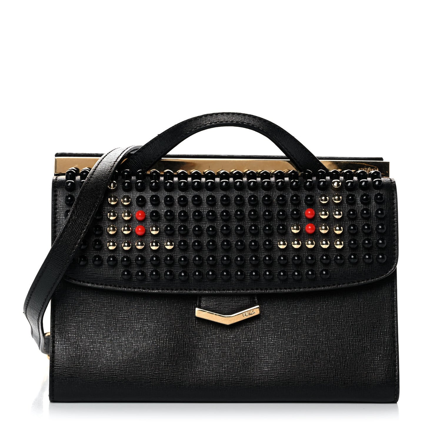Vitello Elite Studded Monster Mini Demi Jour Shoulder Bag Black
