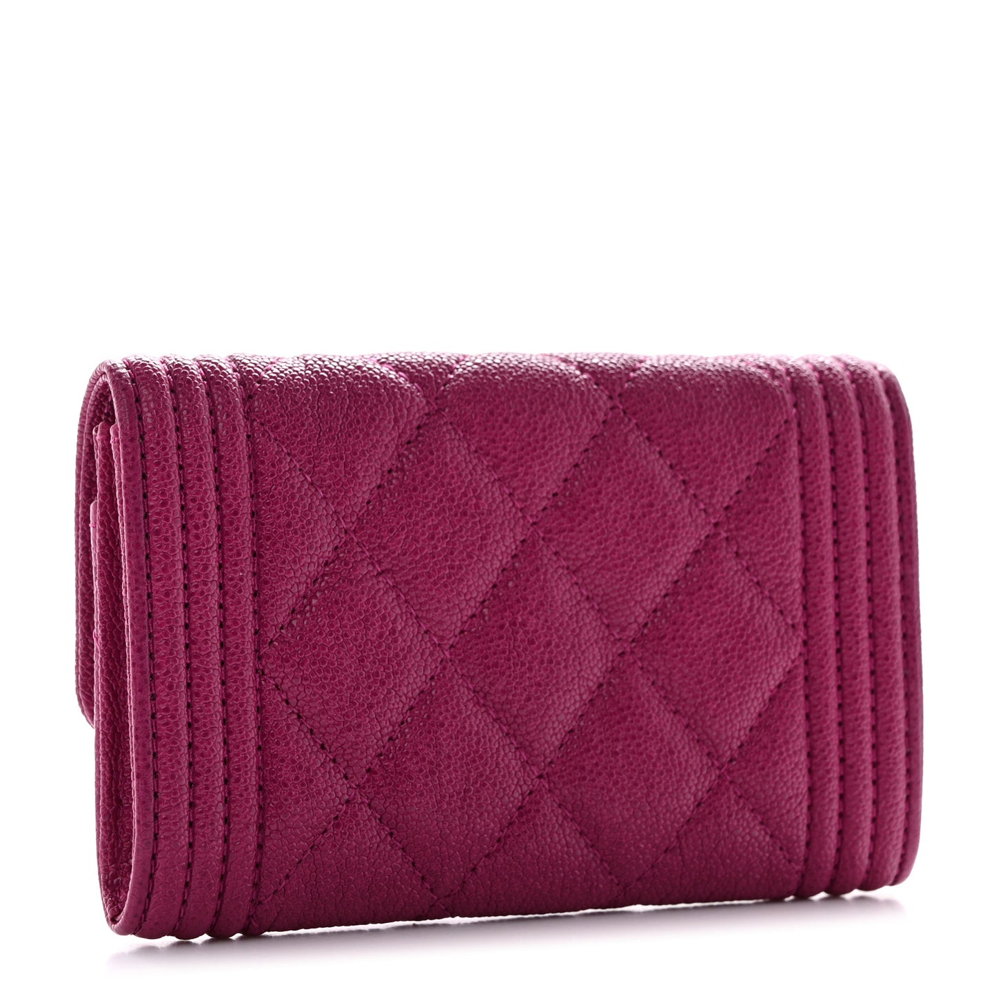 Caviar Quilted Boy Card Holder Wallet Fuchsia