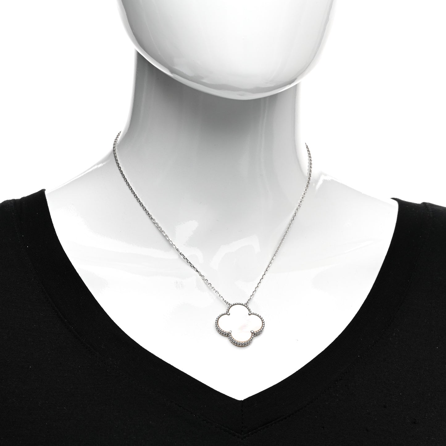18K White Gold Mother of Pearl Magic Alhambra Pendant Necklace