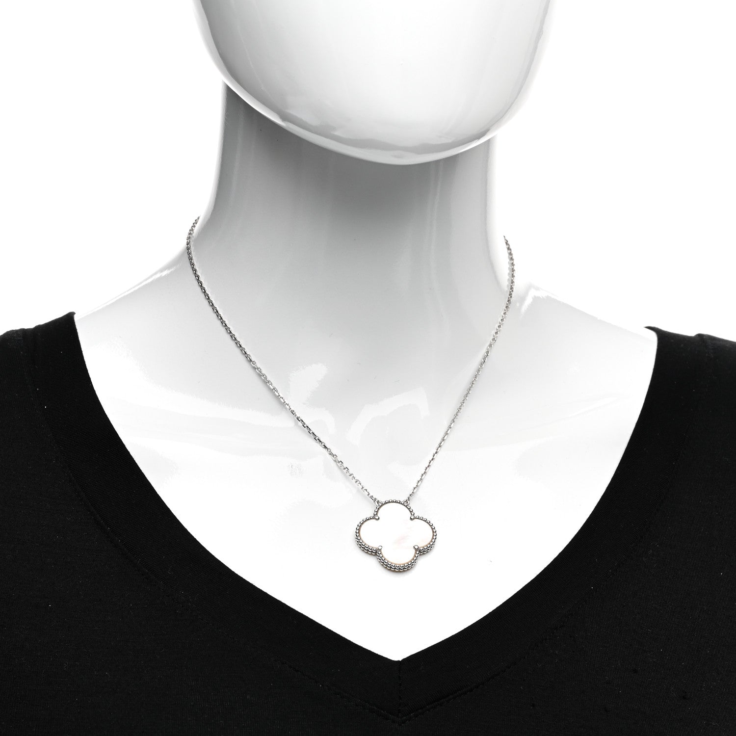 Van Cleef & Arpels 18K White Gold Mother of Pearl Magic Alhambra Pendant Necklace 2 of 5