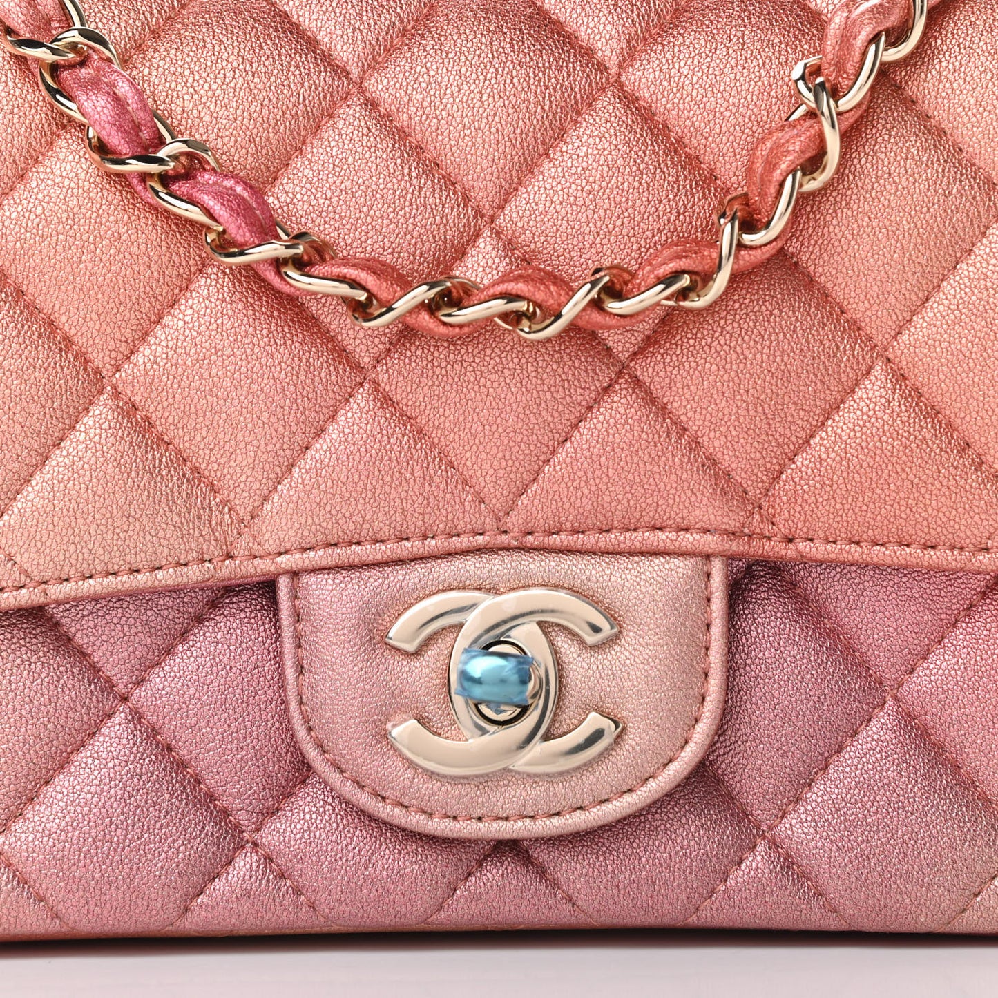 Metallic Lambskin Quilted Ombre Mini Square Flap Pink
