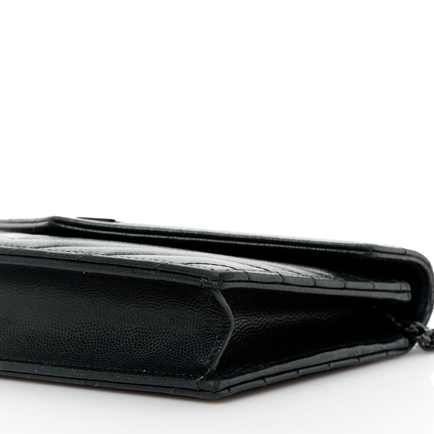 Saint Laurent Grain De Poudre Matelasse Chevron Monogram Monochrome Envelope Chain Wallet Black 11 of 11