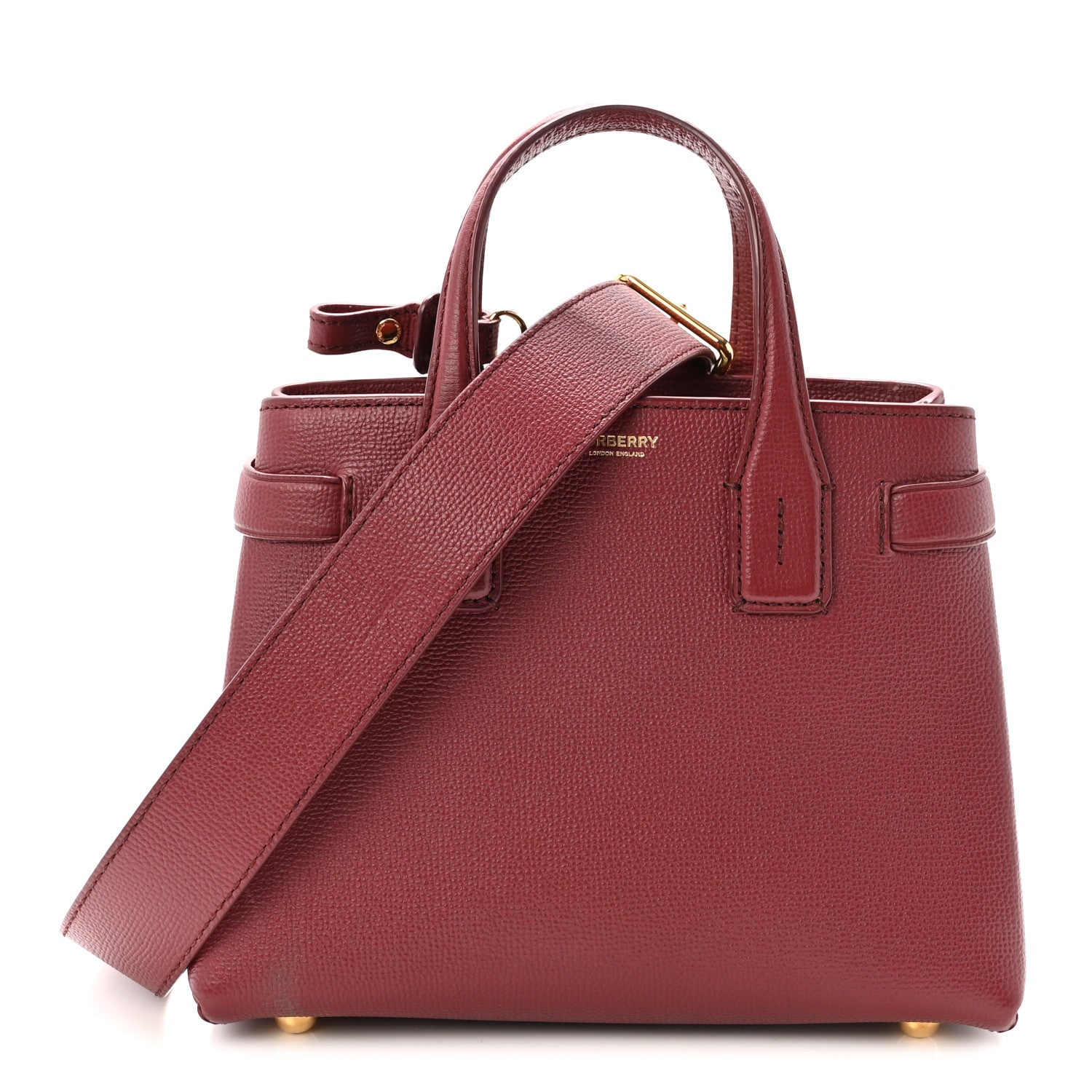 Burberry Grainy Calfskin House Check Small Banner Tote Crimson