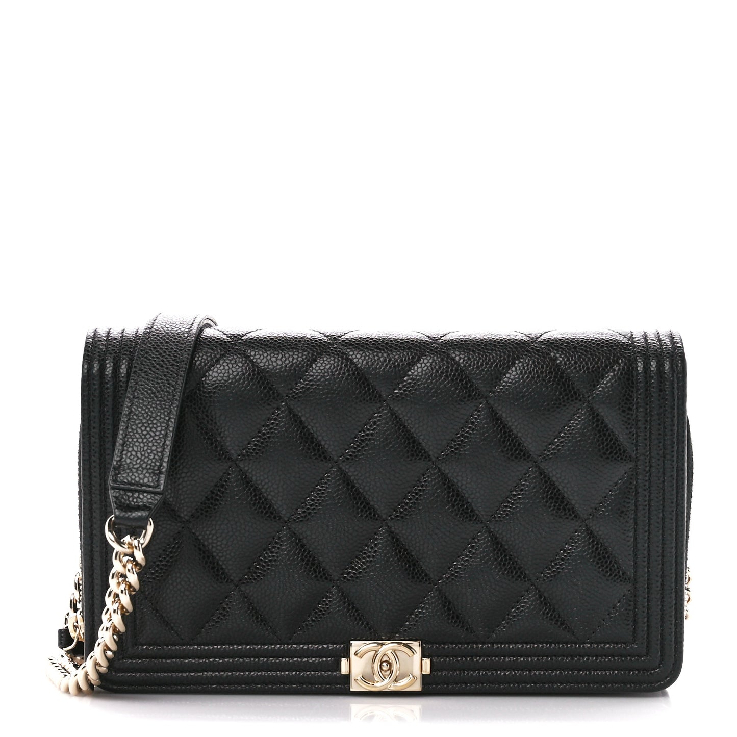 Caviar Quilted Boy Wallet On Chain WOC Black