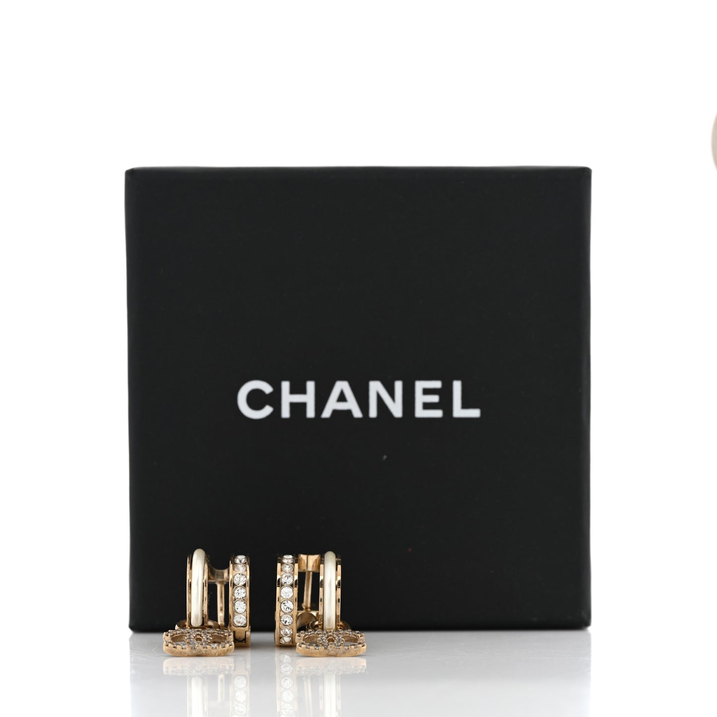 Crystal CC Hoop Drop Earrings Gold Pearly White