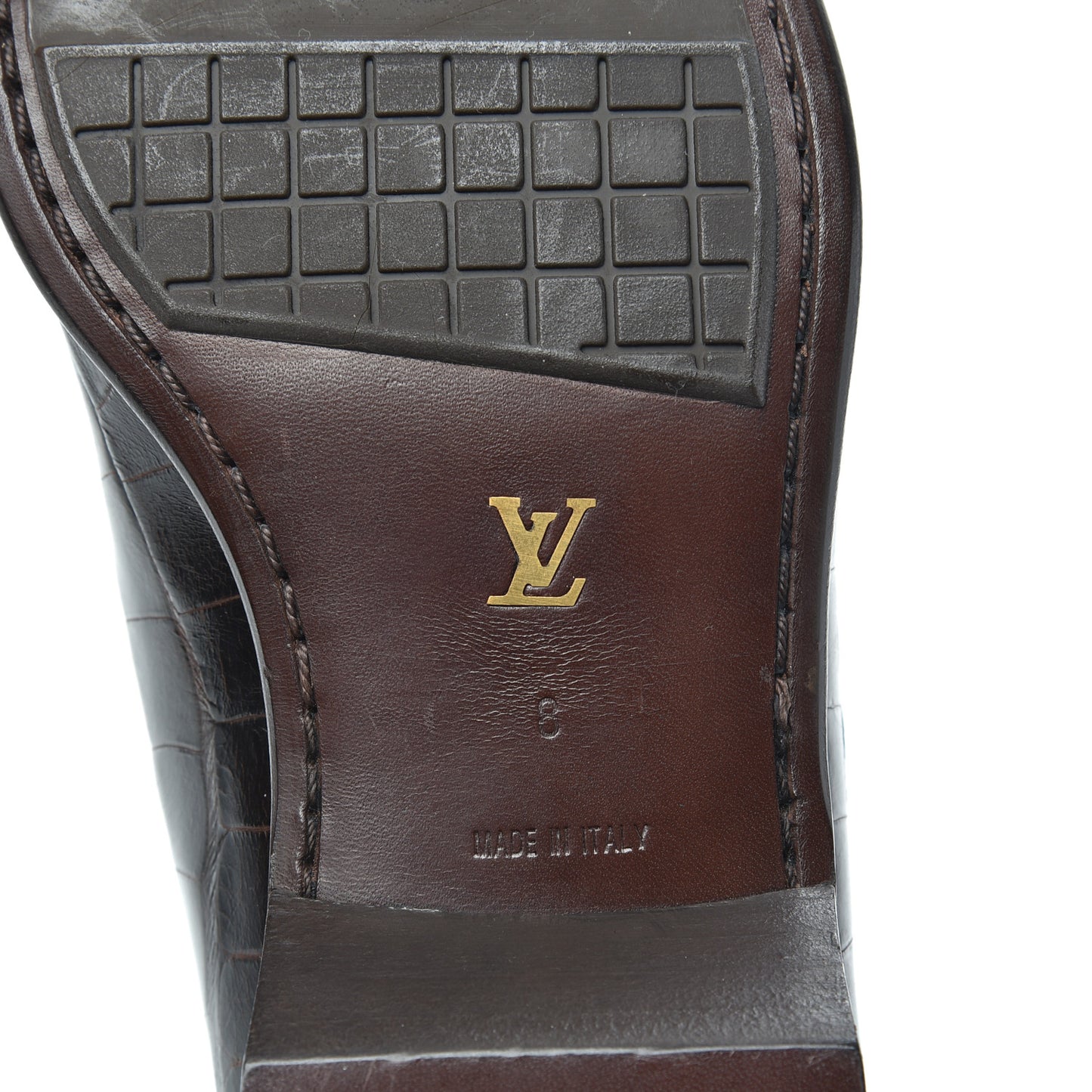 Calfskin Crocodile Embossed Mens Loafers 8 Brown