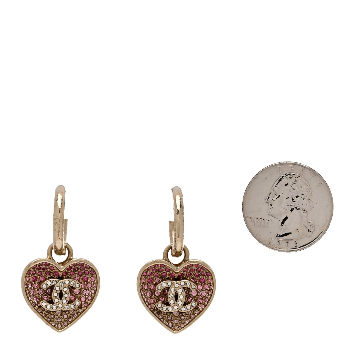Crystal Resin CC Heart Drop Hoop Earrings Pink Gold