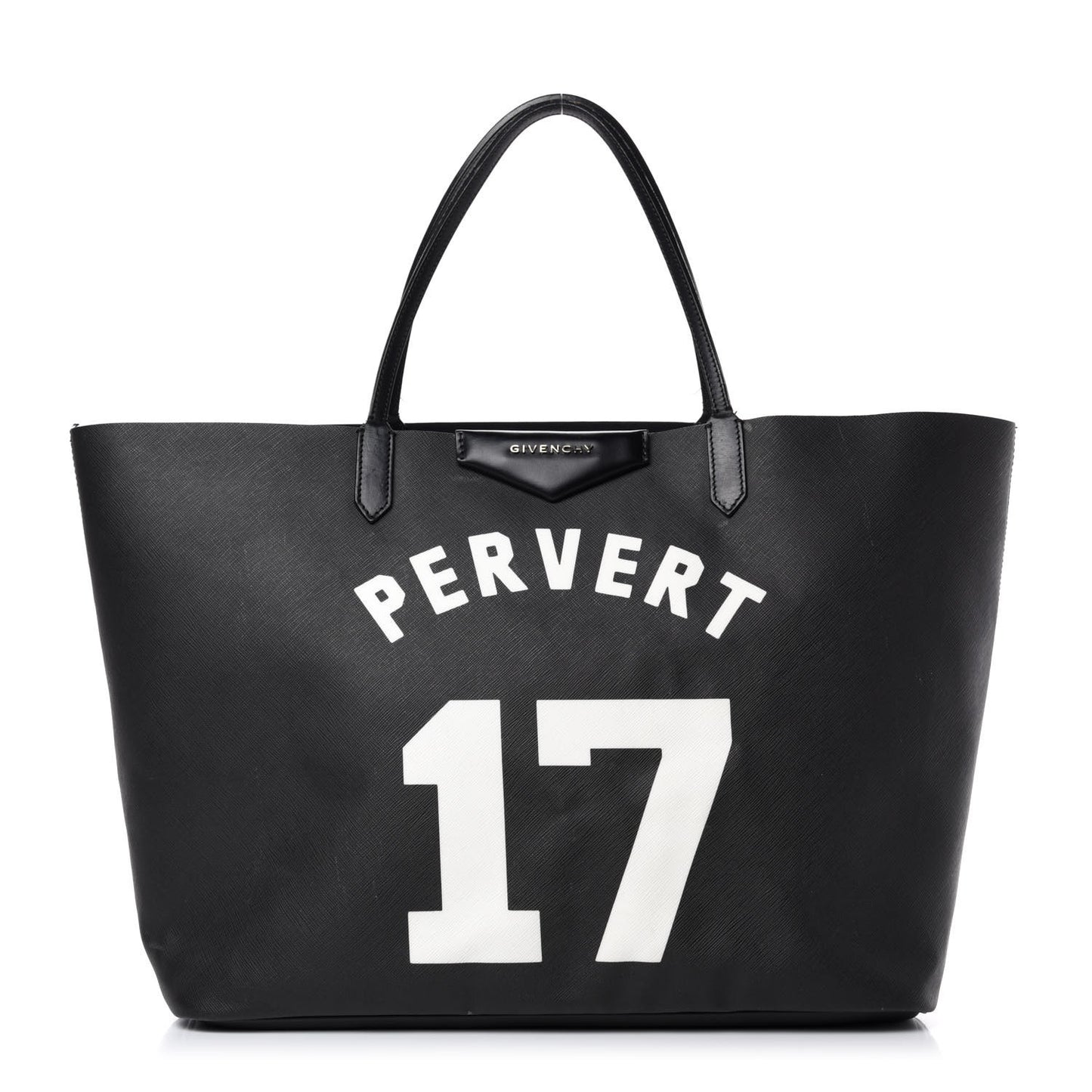 Textured Coated Canvas Print Large Antigona Tote Black