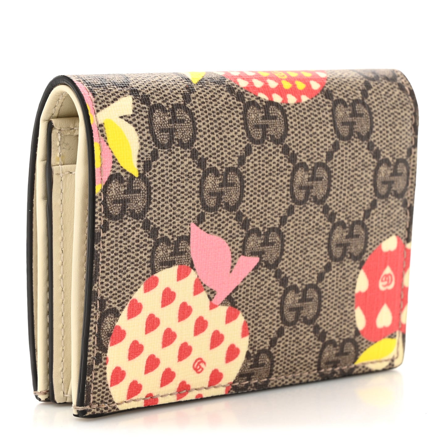 GG Supreme Monogram Les Pommes Card Case Wallet Beige Multicolor Mystic White