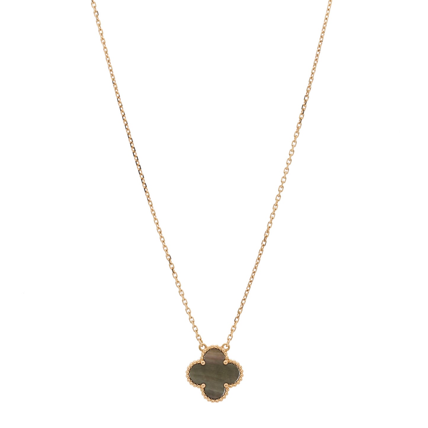 18K Rose Gold Gray Mother of Pearl Vintage Alhambra Pendant Necklace