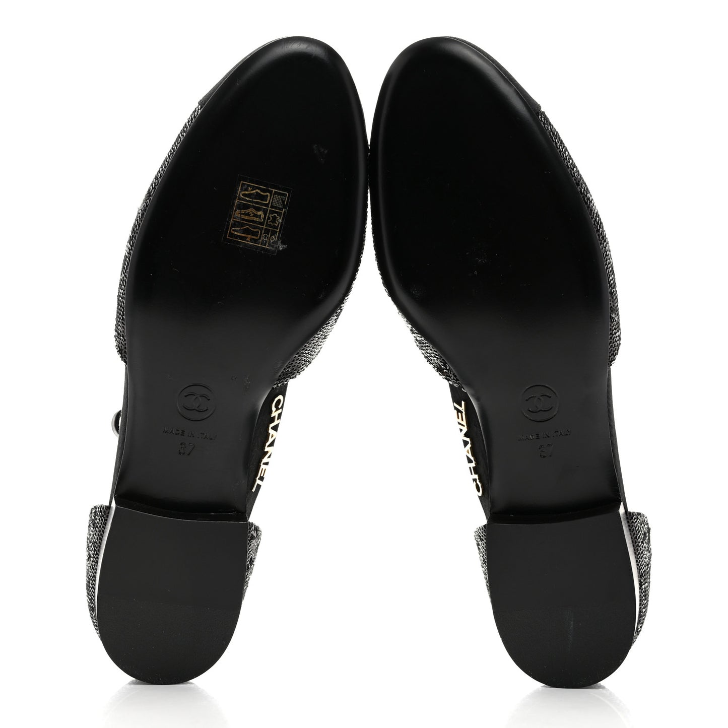 Sequin Grosgrain CC Cap Toe Ankle Flat 37 Black