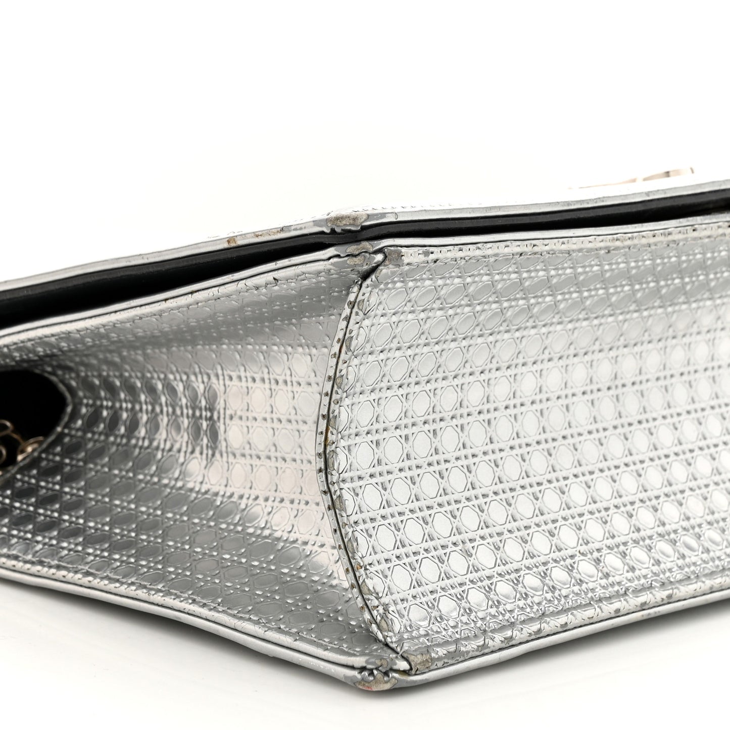 Metallic Patent Micro-Cannage Medium Diorama Flap Bag Silver