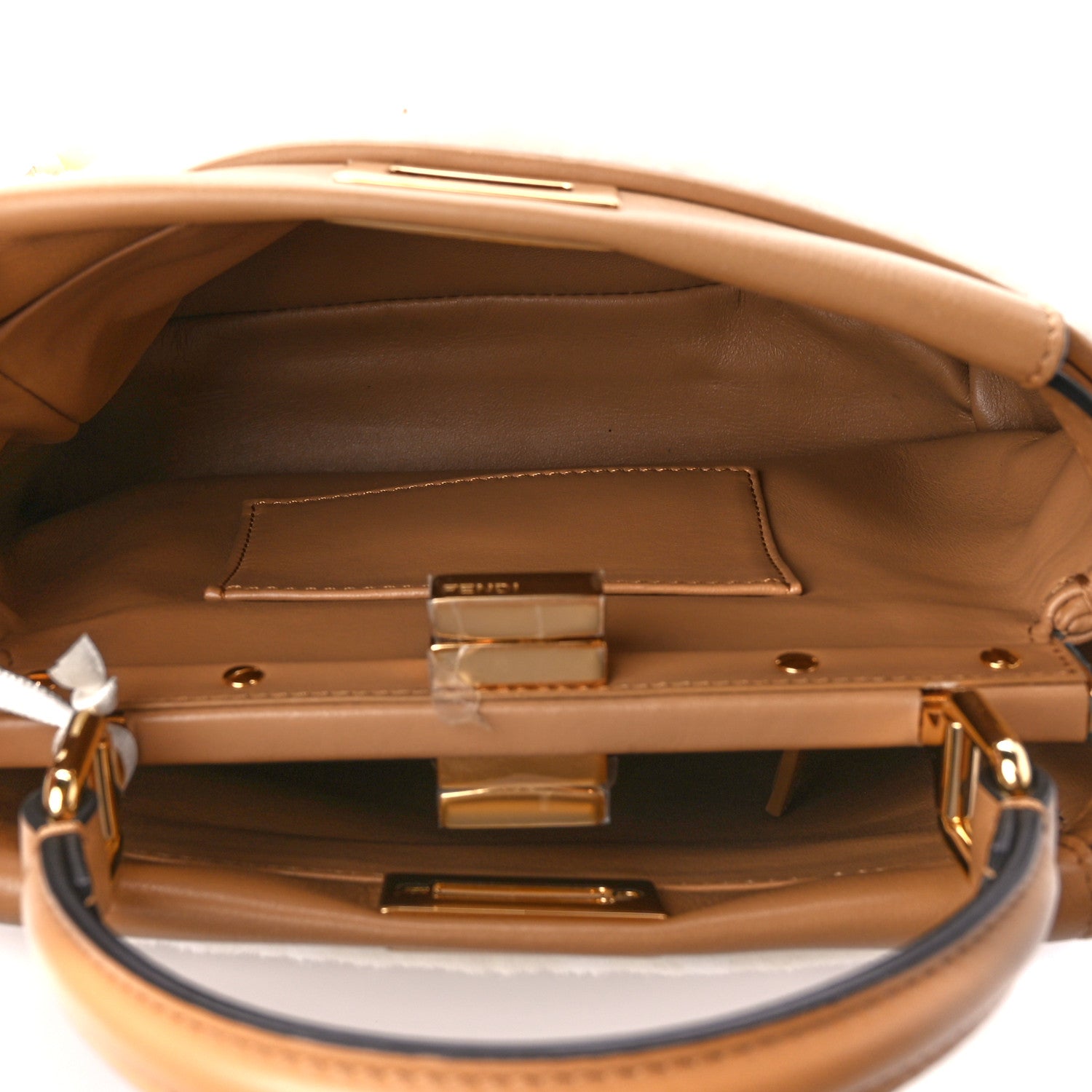 Fendi Shearling Nappa Macro FF 1974 Mini Peekaboo Iconic Satchel White Ice Cuoio Miele Scuro 6 of 11