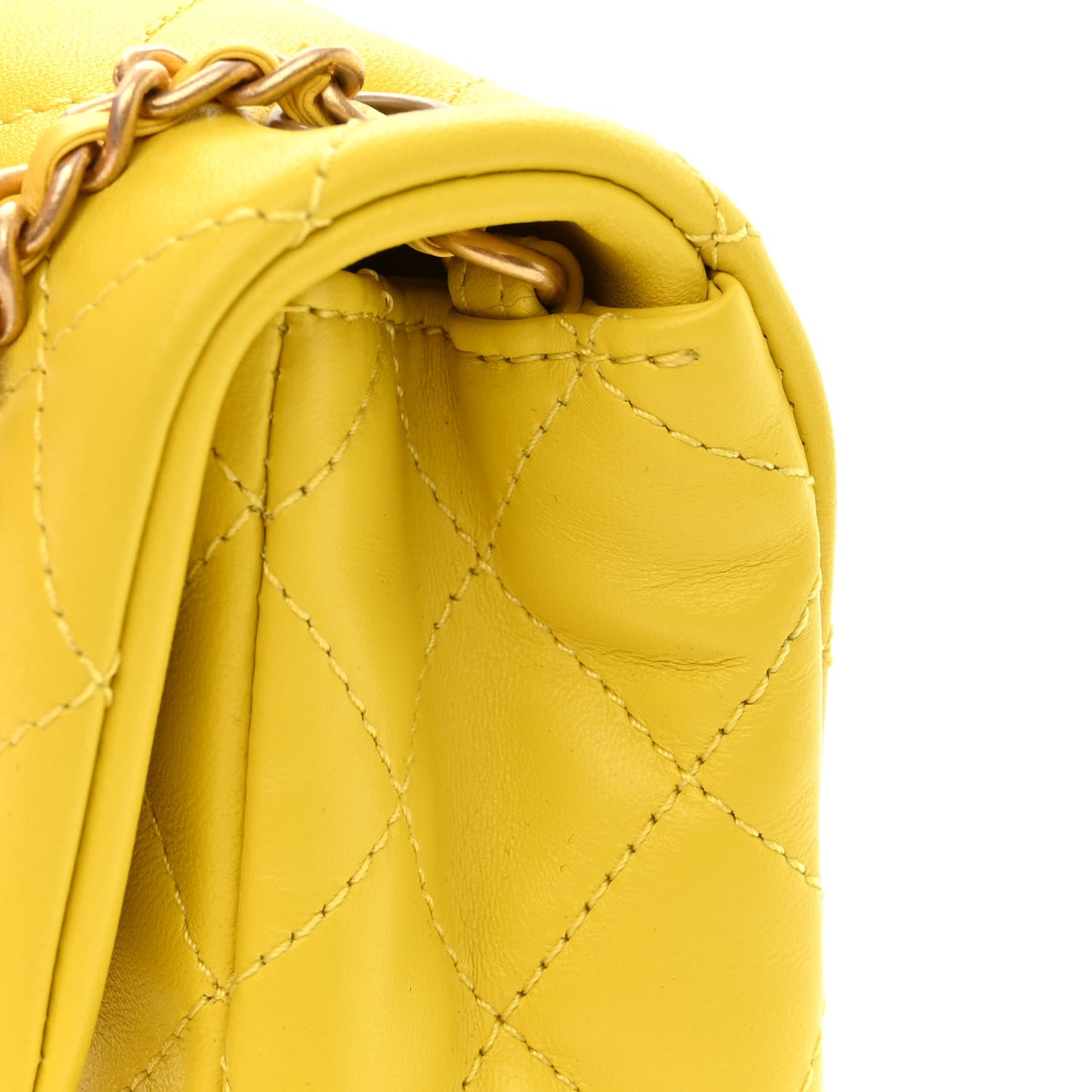 Lambskin Quilted Mini Rectangular Pearl Crush Flap Yellow