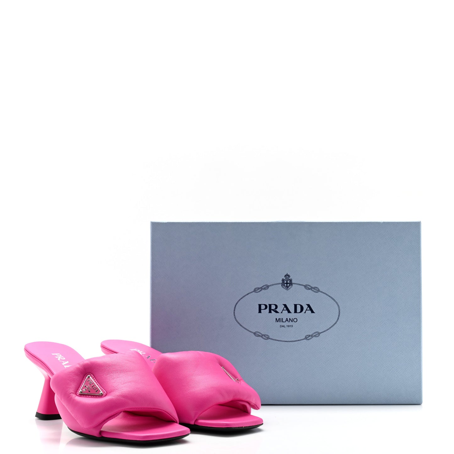 Nappa Soft Padded Metal Triangle Logo 65mm Slide Sandals 38 Begonia Fluo
