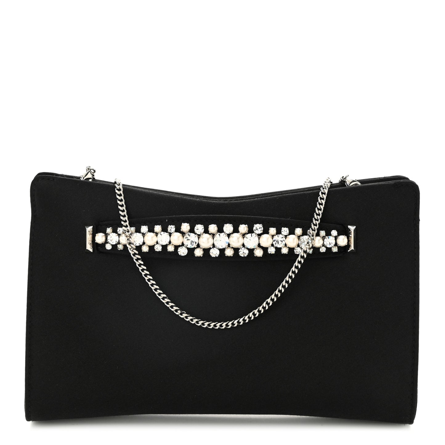 Satin Crystal Pearl Venus Clutch Black